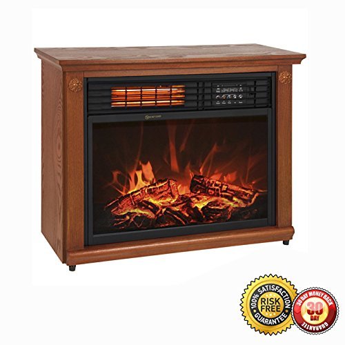 New Large Room Infrared Quartz Electric Fireplace Heater Honey Oak Finish w/ Remote N3