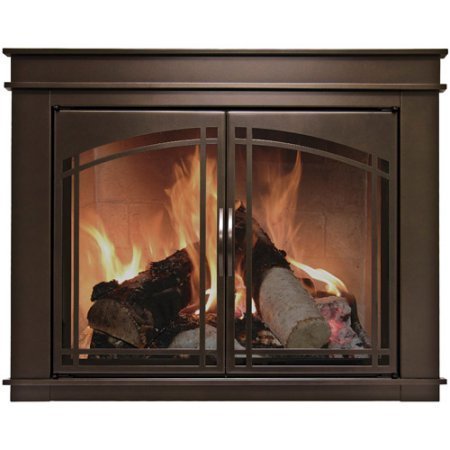 Pleasant Hearth Farlane Cabinet Prairie Arch Style Fireplace Glass Door, Oil Rubbed Bronze, Small, FA-5700 N3