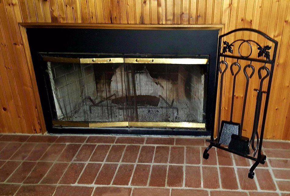 Amagabeli Fireplace Toolset 5 Pieces Wrought Iron Tools Rustic Leaf Design , 30-inch High , Pewter N6