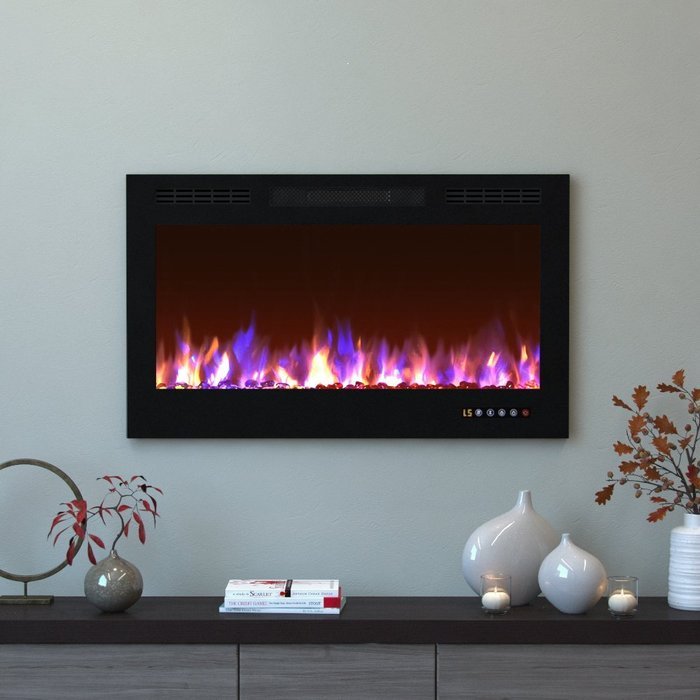 Moda Flame 35 Inch Bliss Crystal Recessed Touch Screen Multi-Color Wall Mounted Electric Fireplace N5