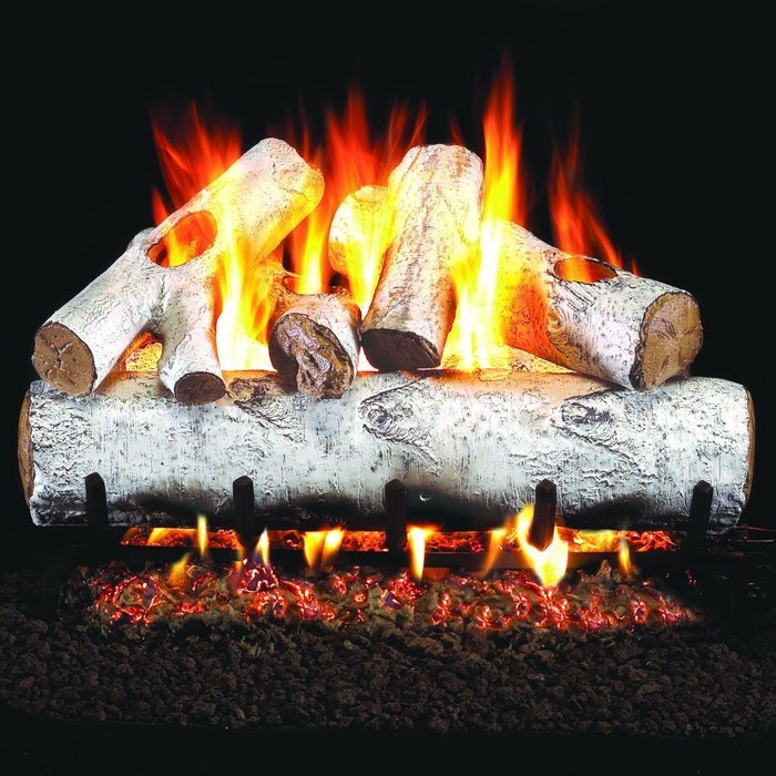 Peterson Real Fyre 18-inch White Birch Log Set With Vented Propane Ansi Certified G46 Burner - Electronic On/Off...