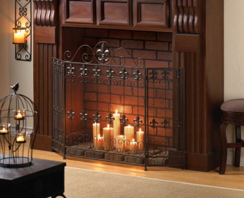 Modern Fireplace Screens Three Panel Bronze Rustic Decorative Wrought Iron Spark Guard Antique Mesh Screen