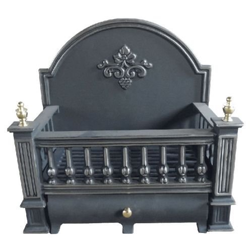 CI910 Black Cast Iron Basket Grate with Fireback - 18 inch
