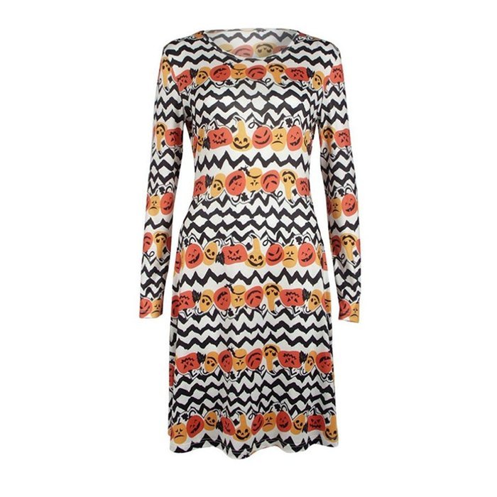 Mini Dress,Morecome Women Halloween Pumpkin Print Long Sleeve Party Swing Mini Dress N2