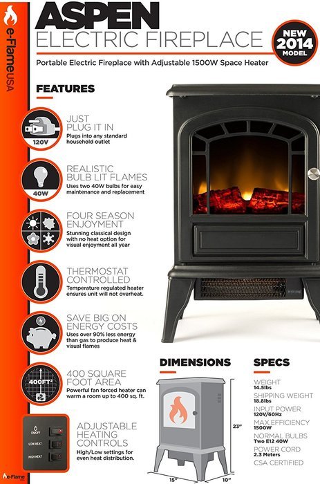 Aspen Free Standing Electric Fireplace Stove - 23 Inch White Portable Electric Vintage Fireplace with Realistic... N8