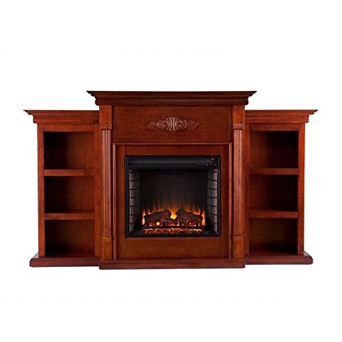 Bowery Hill Electric Fireplace with Bookcases in Mahogany N5