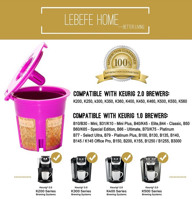 Lebefe 24K Gold Deluxe Reusable K-Cup Filter K-Carafe Filter for Keurig 1.0 and Keuring 2.0 K-Cup K-Carafe Replacement... N2
