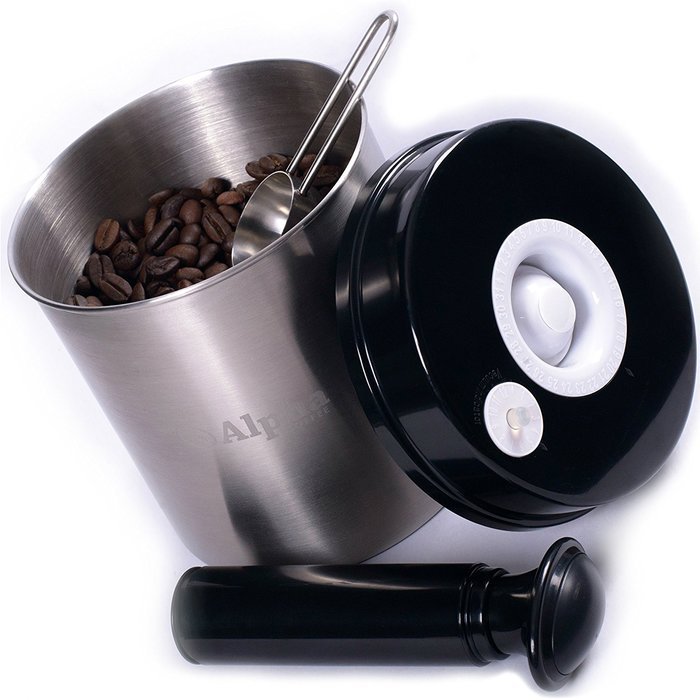 Coffee Storage Container. Best Vacuum Seal Canister For Whole Bean Or Ground. Solid Stainless Steel Vault And... N2