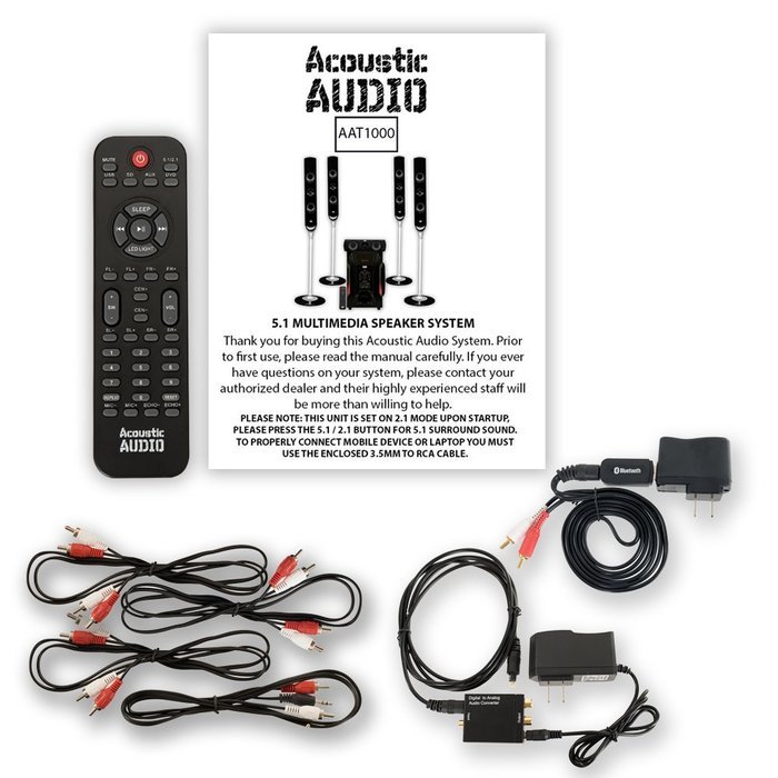 Acoustic Audio AAT1000 Tower 5.1 Home Speaker System with Bluetooth and Optical Input