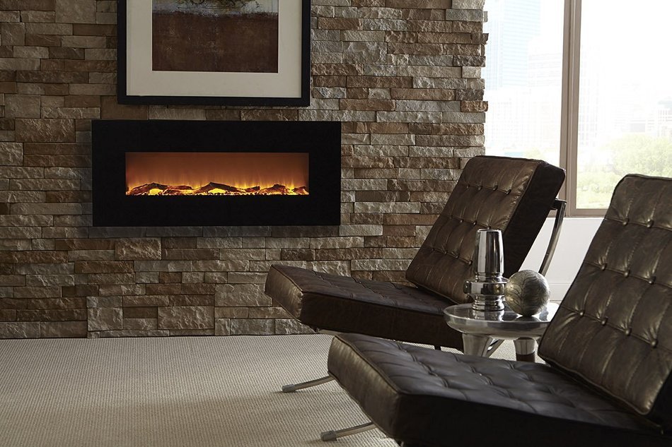 Touchstone 80001 Onyx Wall Mounted Electric Fireplace, 50 Inch Wide, Logset, 1500W Heat (Black) N10