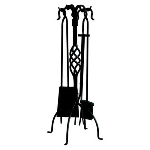 UniFlame 5 Pieces Black Wrought Iron Fire Set with Center Weave
