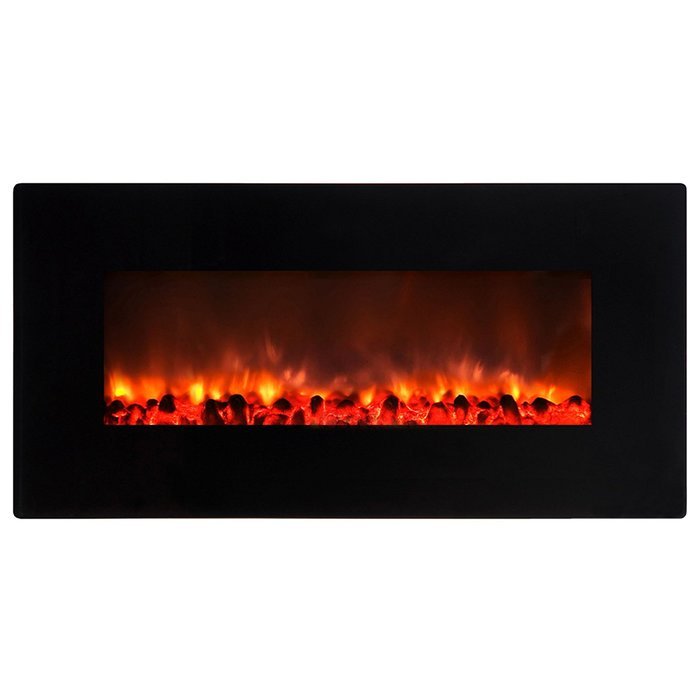 Yosemite Home Decor DF-EFP900 Small Glass Wall Hang Electric Fireplace, Black Gloss