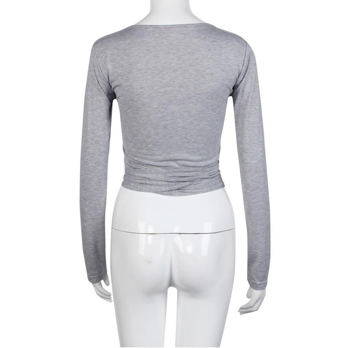 Tops,Morecome Fashion Women Long Sleeve Bandage Crop Tops Shirt (S, Gray) N2