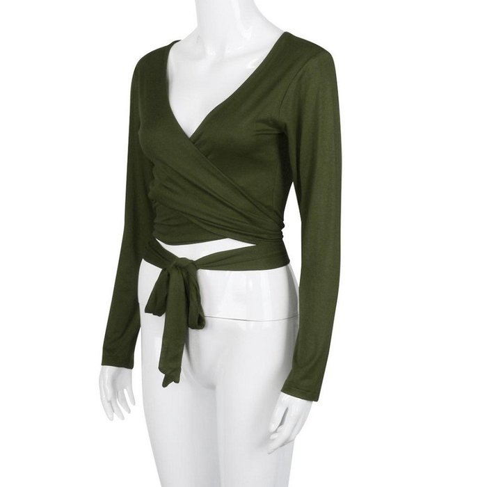 Tops,Morecome Fashion Women Long Sleeve Bandage Crop Tops Shirt (S, Gray) N6