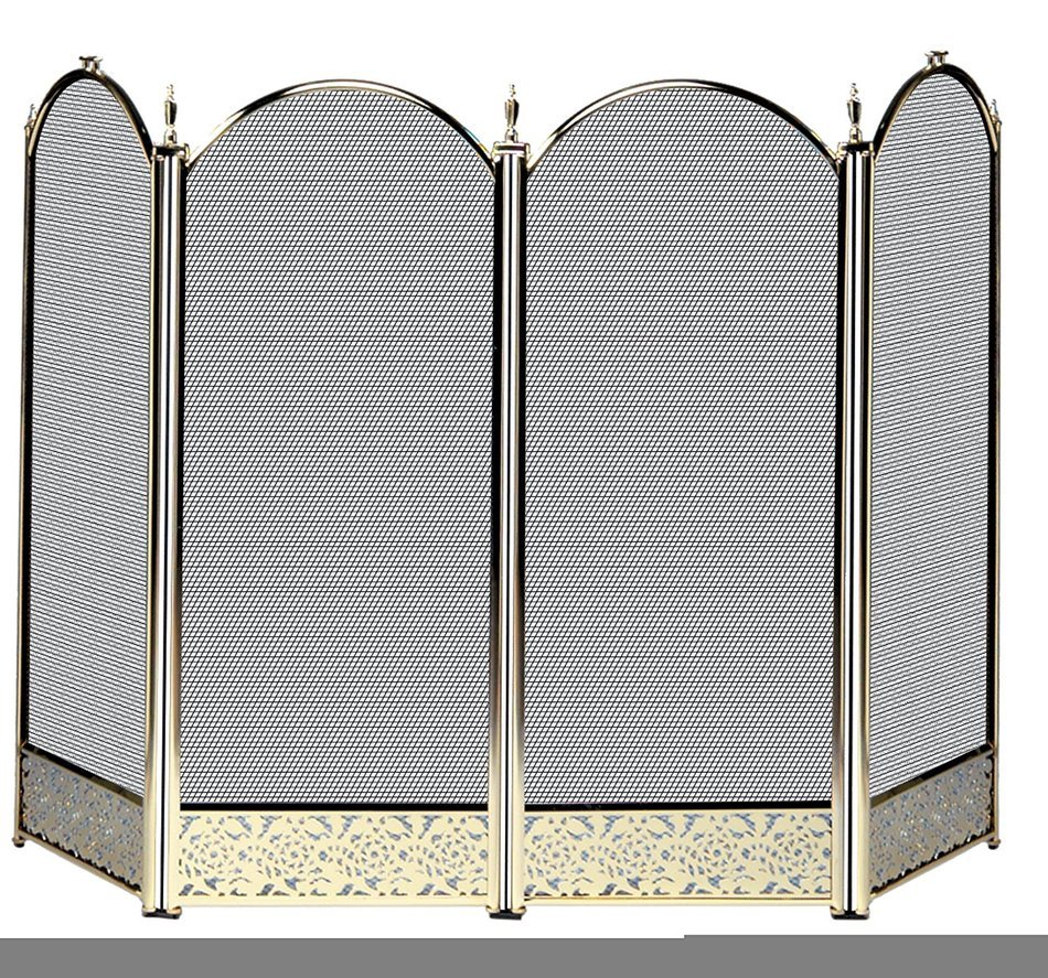 Four Fold Polished Brass Fireplace Screen - Filigree Designs