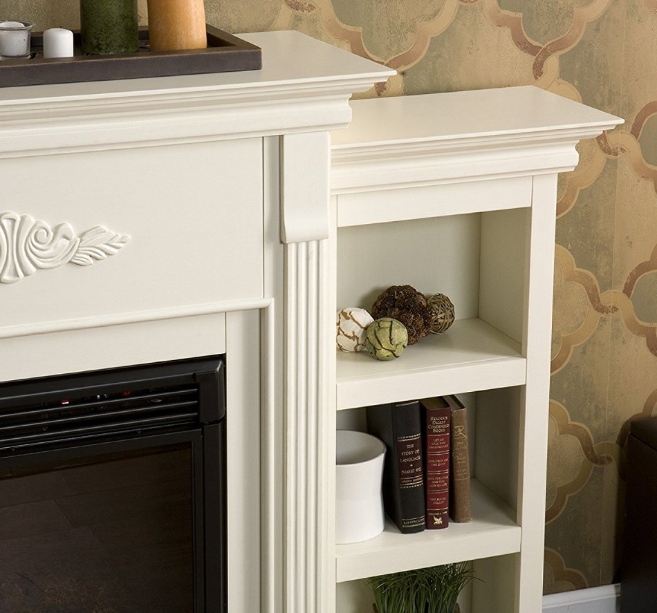 Holly and Martin Fredricksburg Electric Fireplace w/ Bookcases in Ivory N2