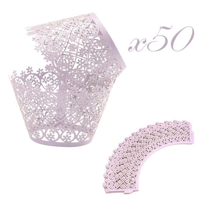 HUAL Cupcake Wrappers 50 Filigree Artistic Bake Cake Paper Cups Flowers Lace Laser Cut Liner Baking Cup Muffin... N5