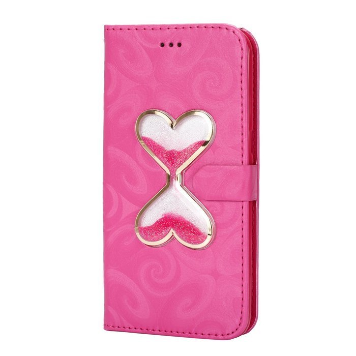 Galaxy S7 Edge Wallet Case, PHEZEN Bling Liquid Glitter Love Heart Floating 3D Hourglass Luxury Pu Leather Magnet... N16