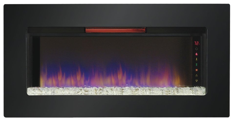 ClassicFlame 47II100GRG Felicity 47" Wall Mounted Infrared Quartz Fireplace, Black Glass Frame N2
