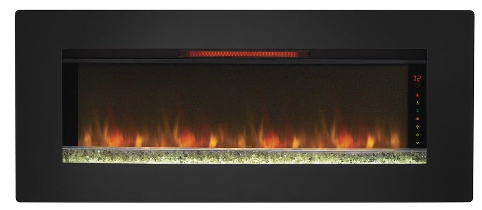 ClassicFlame 47II100GRG Felicity 47" Wall Mounted Infrared Quartz Fireplace, Black Glass Frame N3