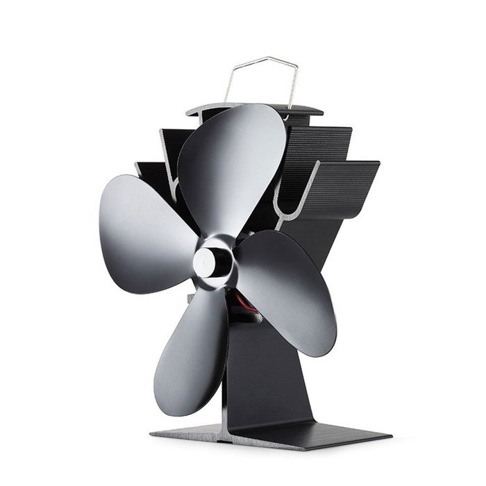17% Fuel Cost Saving Original Top Heat Powered Eco Stove Fan 4 Blade Aluminum Black for Gas Coal Pellet Log Wood... N3
