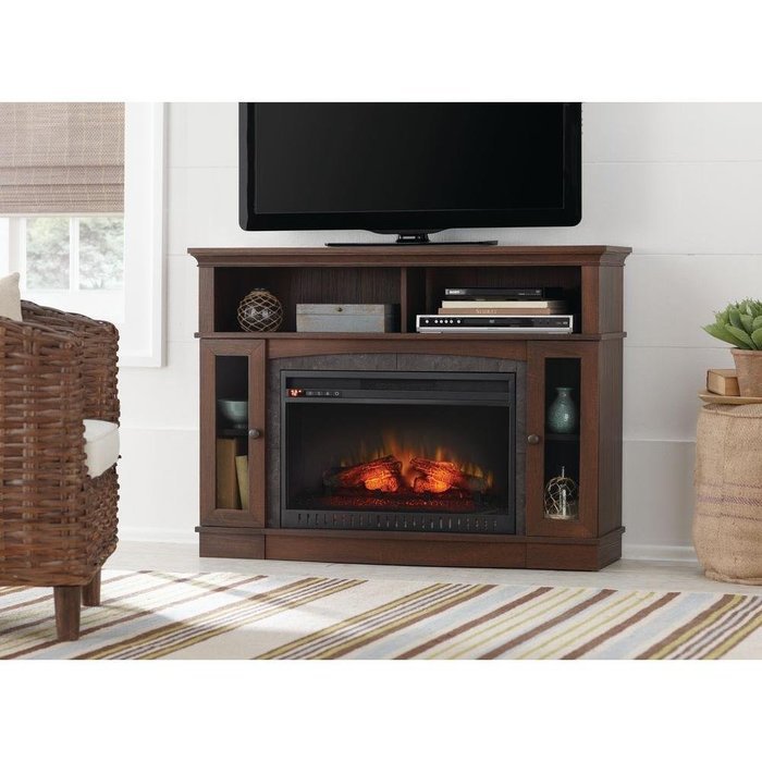 Grafton 46 in. TV/Media Console Infrared Medium Brown Walnut Indoor Electric Fireplace N4