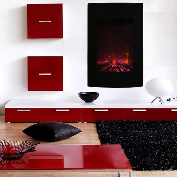 Alpine 23 Inch Multi Color Curved Black Wall Mounted Electric Fireplace N2