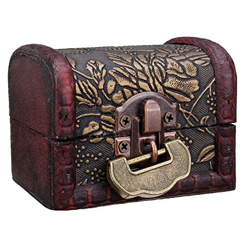 Mini Plywood Vintage Treasure Jewelry Storage Lock Box Case Suitcase Container Decorative