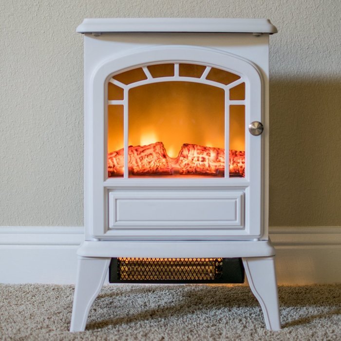 Aspen Free Standing Electric Fireplace Stove - 23 Inch White Portable Electric Vintage Fireplace with Realistic... N9