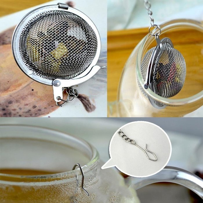 MAXGOODS Fine Ball Tea Infuser Strainer Mesh Filter Spoon Hooking Chain Stainless Steel N2