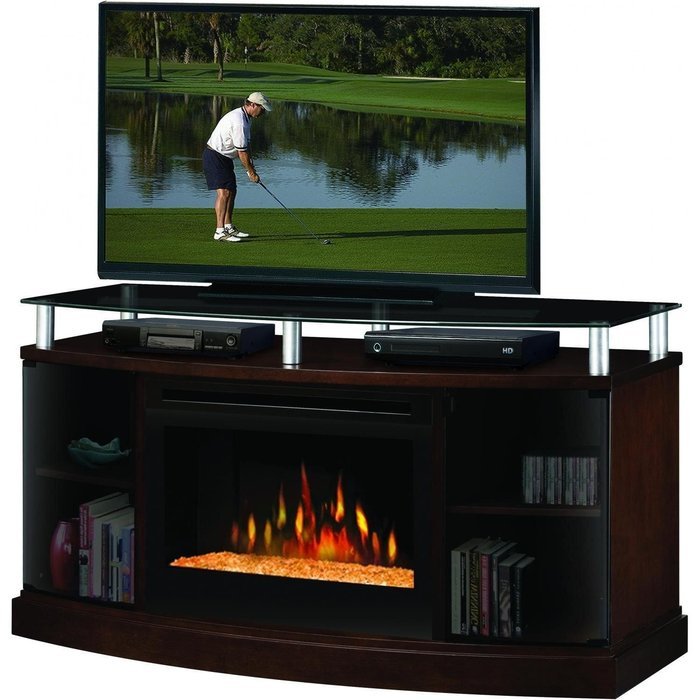 Dimplex Windham Flatpanel TV Stand and Electric Fireplace in Mocha - Logs N2