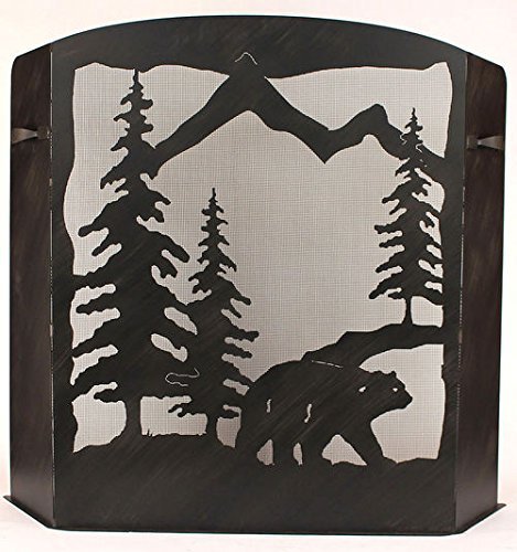 Small Fireplace Screen Bear Scene With Kodiak Finish