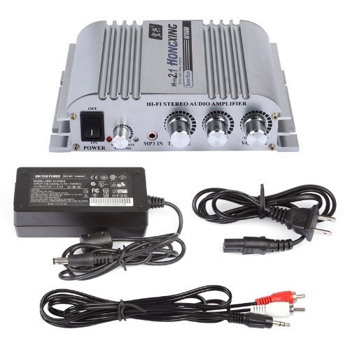 HONGXING AX-4 Hi-Fi 2.1CH Stereo Audio Amplifier AMP Super Bass HX-168A with AC Power Adapter Sliver N3