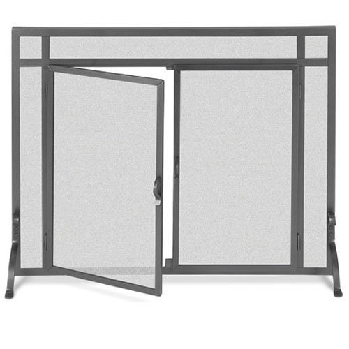 Black Freestanding Fireplace Screen w Doors (44 in. Width)