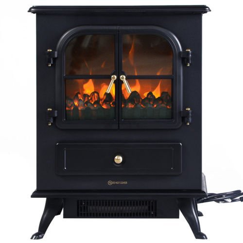Elegant Vintage Free Standing 1500W Heater Fire Flame Stove Wood Adjustable Electric Fireplace N4