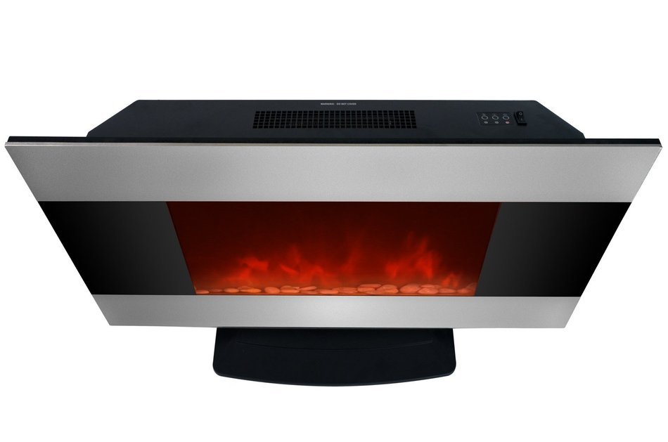 AKDY 36 inch Wall Mount Stainless Panel Electric Fireplace Space Heater With Pebbles/Remote And Floorstand AX510S-DPB N4