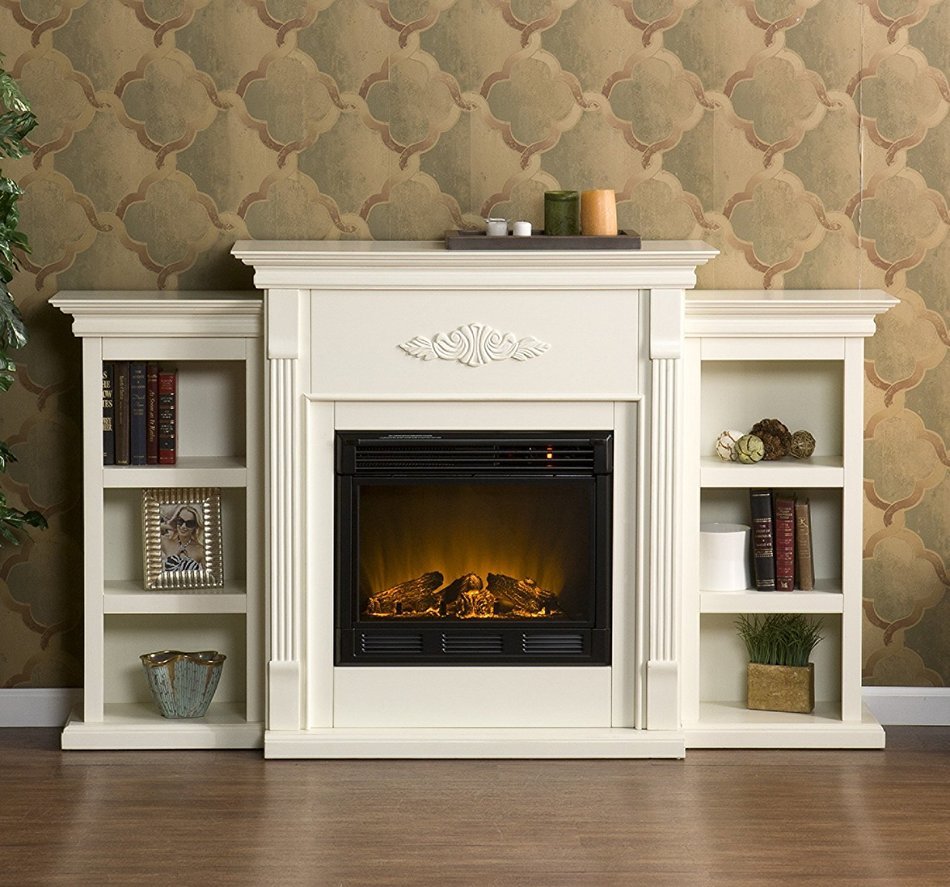 Holly and Martin Fredricksburg Electric Fireplace w/ Bookcases in Ivory N4
