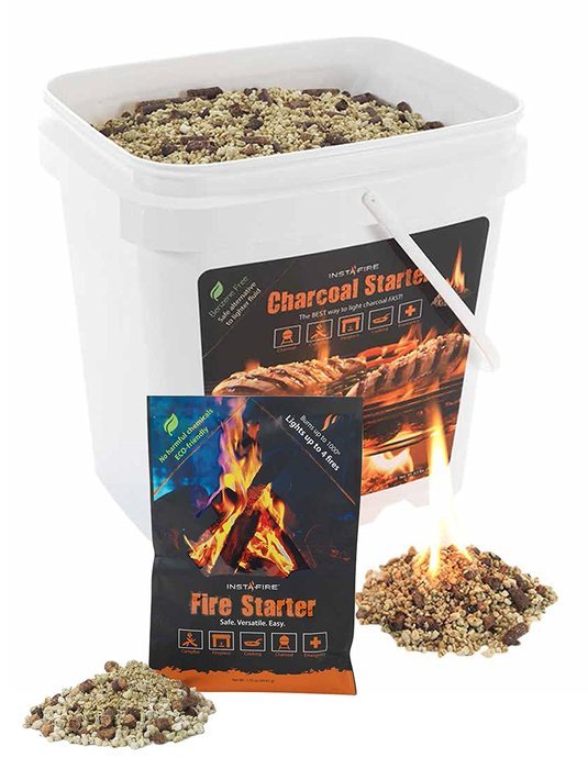 InstaFire 2-Gallon Bucket of Eco-Friendly Granulated Bulk Charcoal Briquette Starter and One Pack of Fire Starter