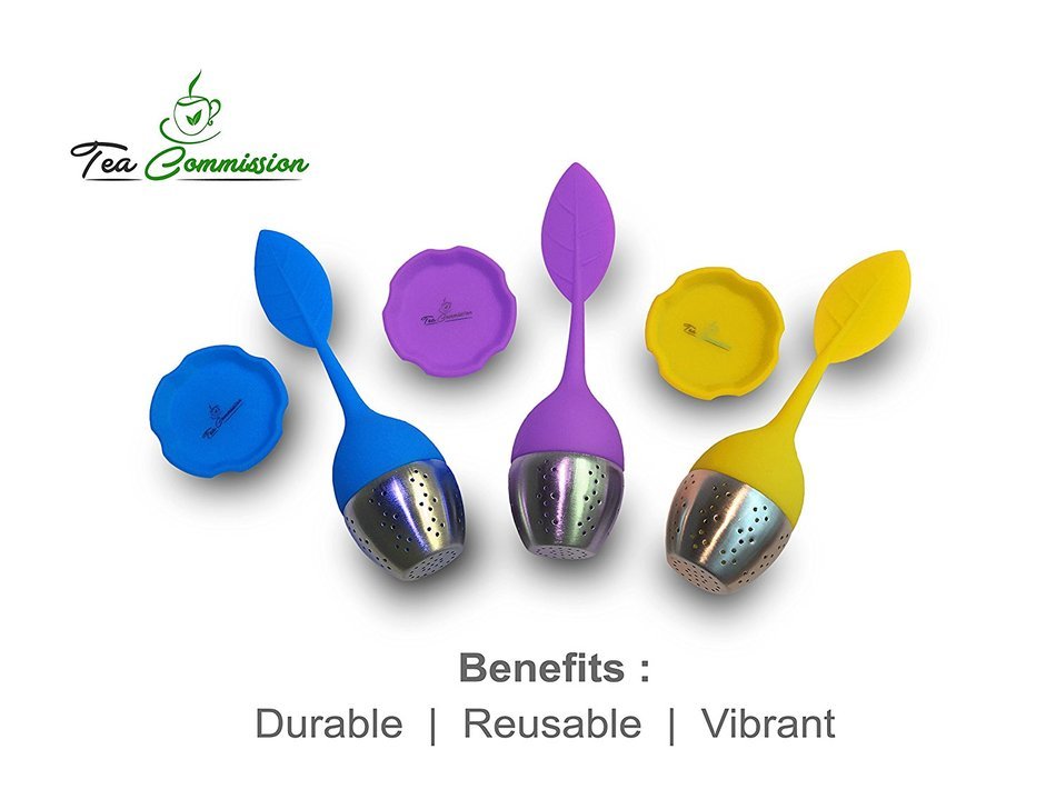 Tea Commission Tea Infuser Set of 6, Steeper Strainer Silicone & Stainless Steel Mesh Basket (Rainbow) for Loose...