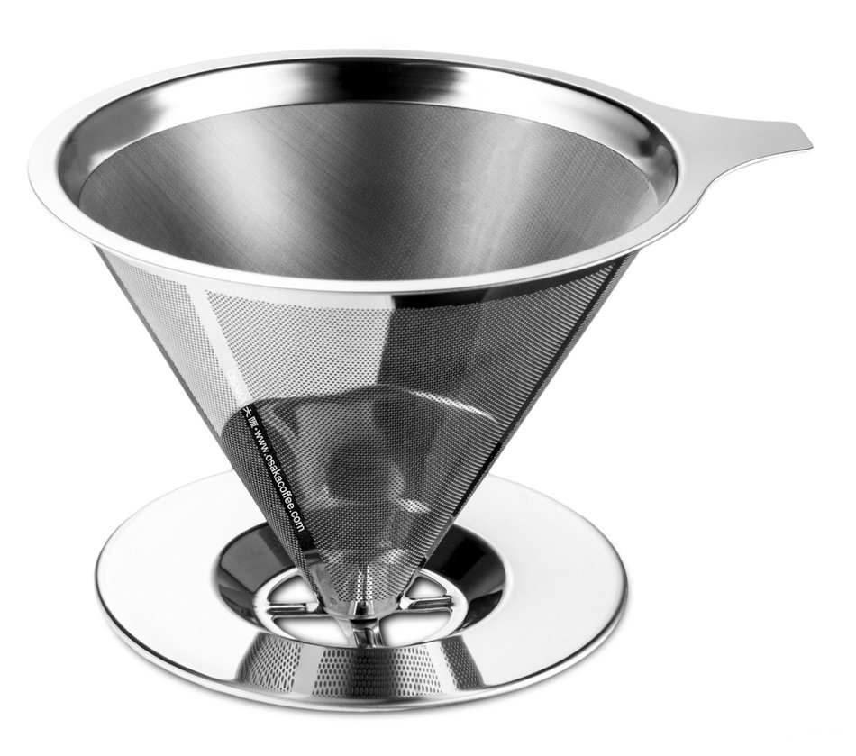 Osaka Stainless Steel Pour Over Cone Dripper, Reusable Coffee Filter with Cup Stand "Kinkaku-ji"