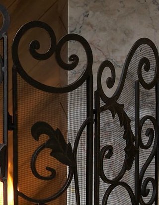 Monogrammed Curved Old World Iron Fireplace Screen N5