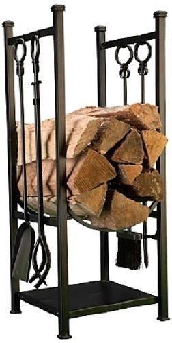 4-Piece Fireplace Tool Set with Log Rack Stand