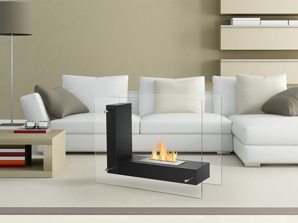 Ignis Vitrum L Black Freestanding Ventless Ethanol Fireplace N3