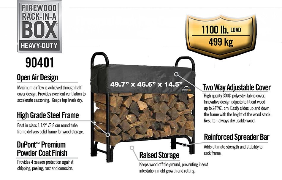ShelterLogic 90403 Heavy Duty Firewood Rack with Cover, Black, 12-Feet N3