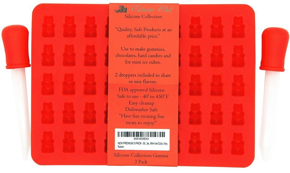 Culinart Chef- 3 Pack (150 Bears)- PREMIUM THICK Silicone Gummy Bear Candy Molds -BONUS CANDY RECIPE E-BOOK &...