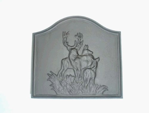 Black Cast Iron Deer Fireback - 16 x 17.5 inch