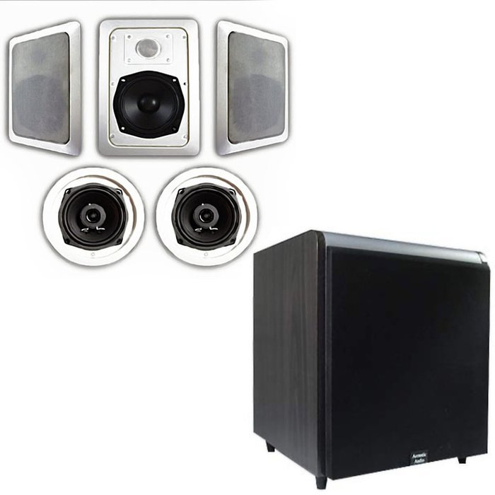 Acoustic Audio HT-55 In-Wall/Ceiling 5.1 Home Theater Speakers and 10" Powered Sub HT-55-HD10B
