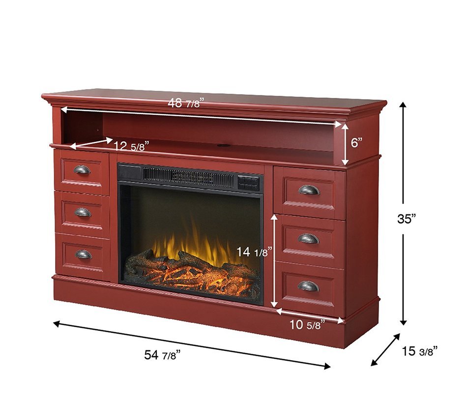 Homestar ZBREMEN Bremen Media Fireplace Console, 54 7/8" x 15 3/8" x 35", Red N2