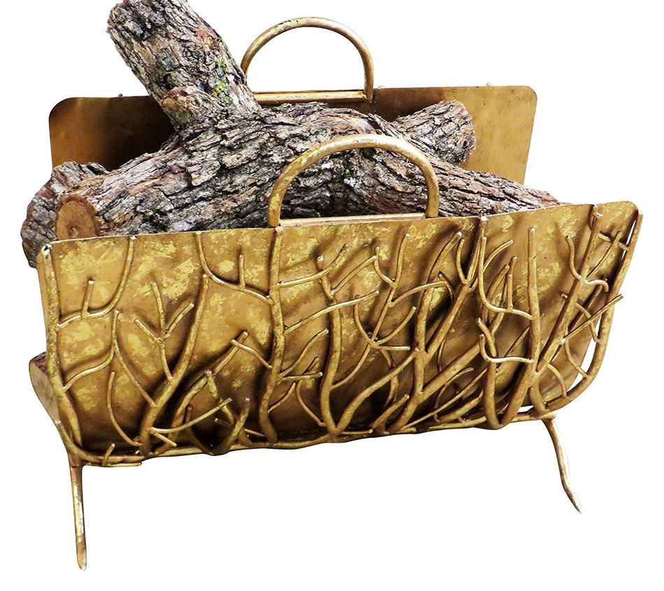 Golden Branches Iron Log Holder | Metal Fireplace Accessories N2