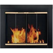 Pleasant Hearth Austin Bi-Fold Style Fireplace Glass Door, Black/Gold, Small, AU-1020